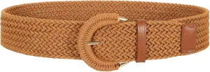 SANSTHS Women Wide Woven Belt for Dresses Fashion Rattan Braided Waist Belt Straw Raffia Boho Belt for Jeans