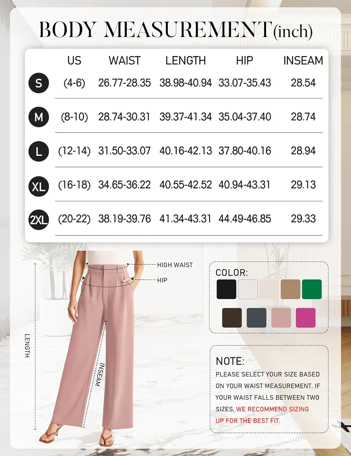 Sarin Mathews High Waisted Wide Leg Pants for Women Business Casual Dress Pant Long Work Trousers with Pockets