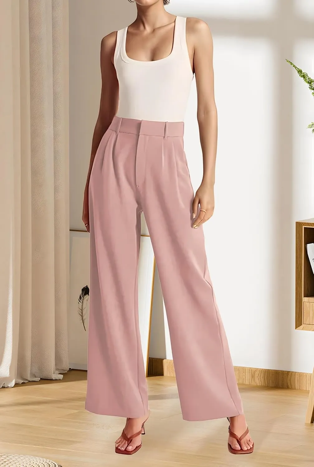 Sarin Mathews High Waisted Wide Leg Pants for Women Business Casual Dress Pant Long Work Trousers with Pockets