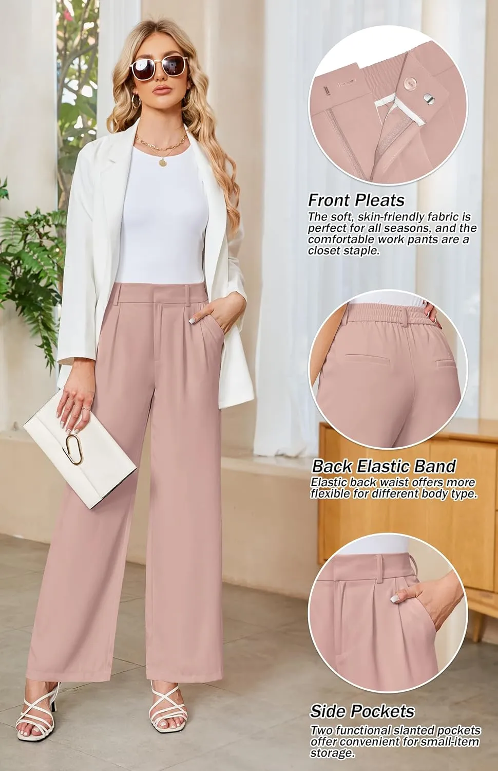 Sarin Mathews High Waisted Wide Leg Pants for Women Business Casual Dress Pant Long Work Trousers with Pockets