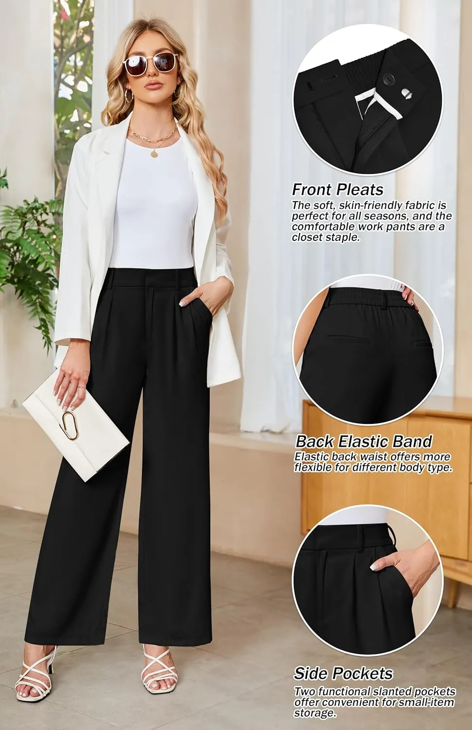Sarin Mathews High Waisted Wide Leg Pants for Women Business Casual Dress Pant Palazzo Long Work Trousers with Pockets