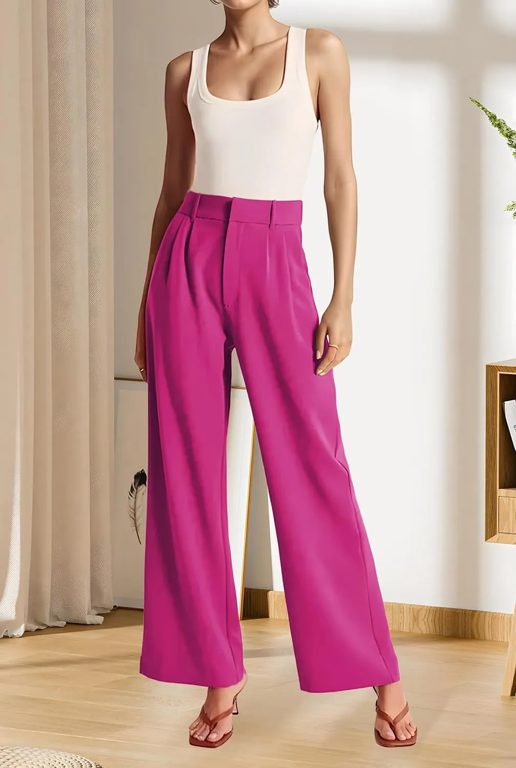 Sarin Mathews High Waisted Wide Leg Pants for Women Business Casual Dress Pant Palazzo Long Work Trousers with Pockets
