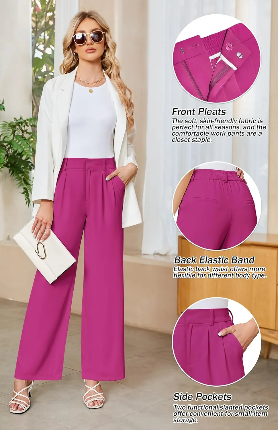 Sarin Mathews High Waisted Wide Leg Pants for Women Business Casual Dress Pant Palazzo Long Work Trousers with Pockets