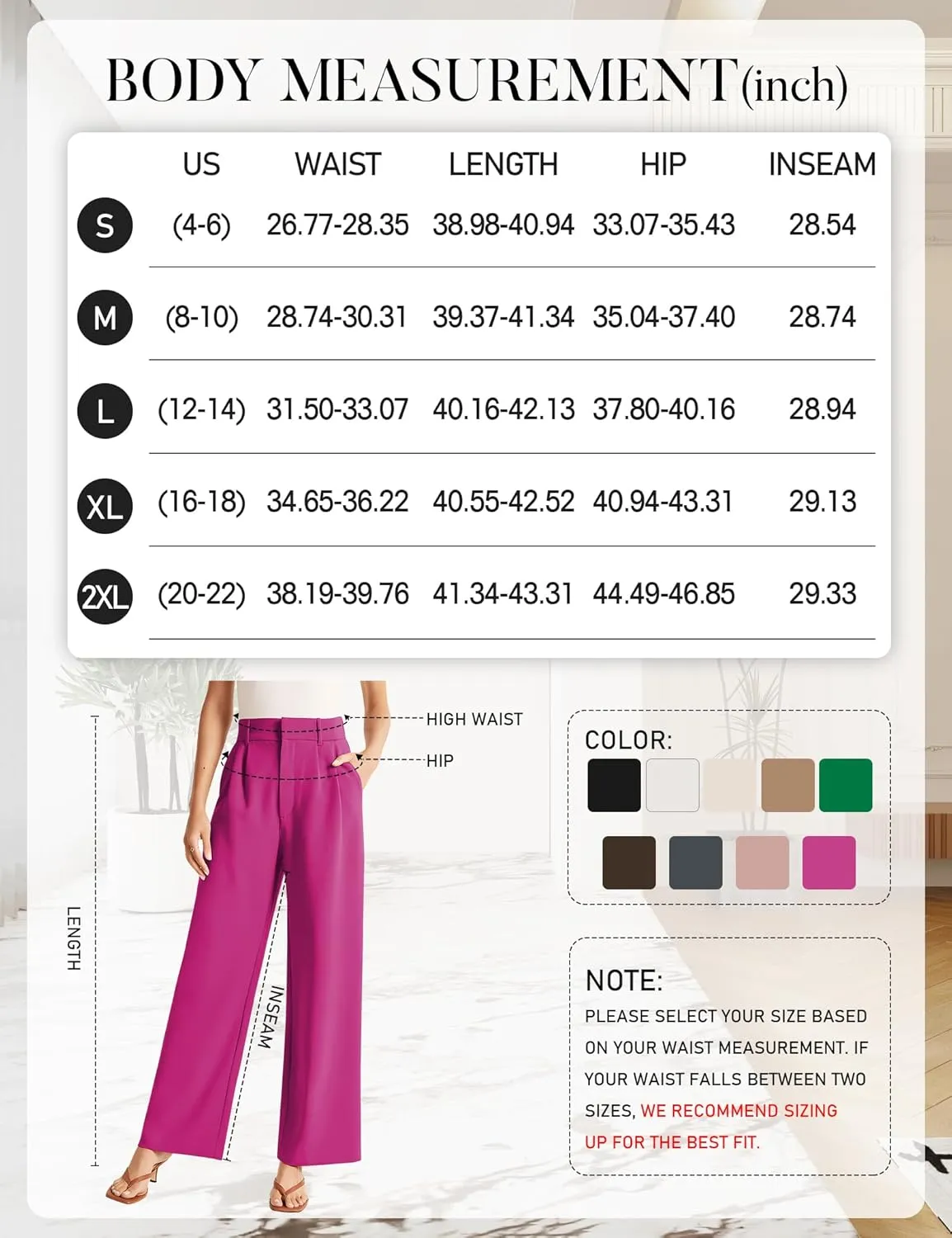 Sarin Mathews High Waisted Wide Leg Pants for Women Business Casual Dress Pant Palazzo Long Work Trousers with Pockets