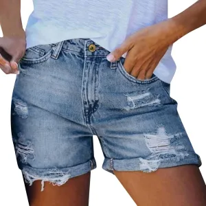 sdbrld Jean Shorts Womens,Womens Denim Shorts High Waisted Folded Hem Short Jean Summer Ripped Jean Shorts 2024 with Pockets