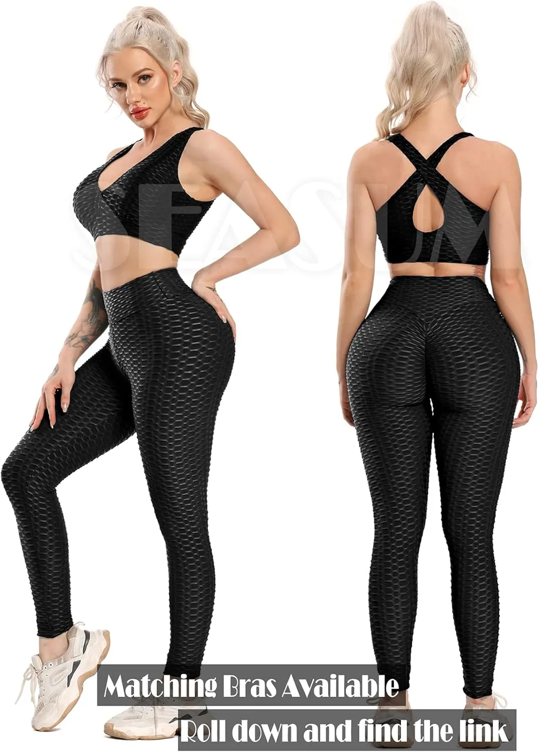 SEASUM Women High Waisted Workout Yoga Pants Butt Lifting Scrunch Booty Leggings Tummy Control Anti Cellulite Textured Tights