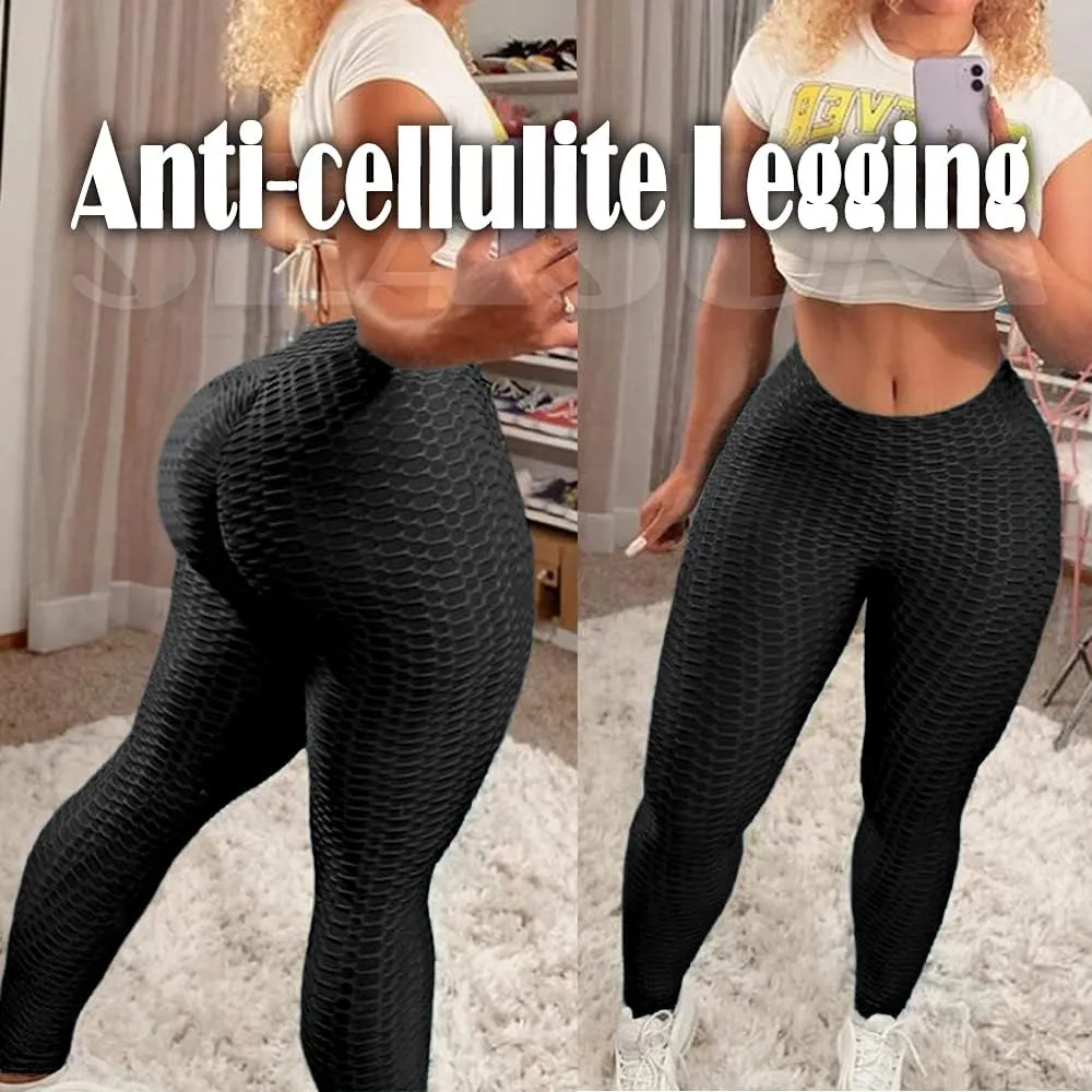 SEASUM Women High Waisted Workout Yoga Pants Butt Lifting Scrunch Booty Leggings Tummy Control Anti Cellulite Textured Tights