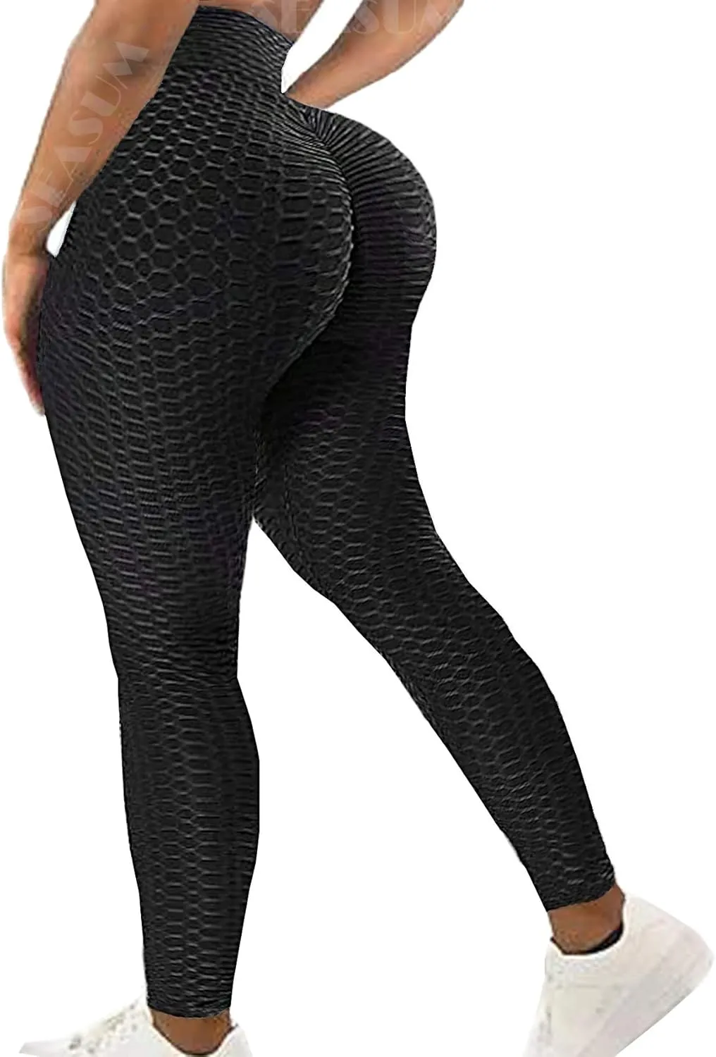 SEASUM Women High Waisted Workout Yoga Pants Butt Lifting Scrunch Booty Leggings Tummy Control Anti Cellulite Textured Tights