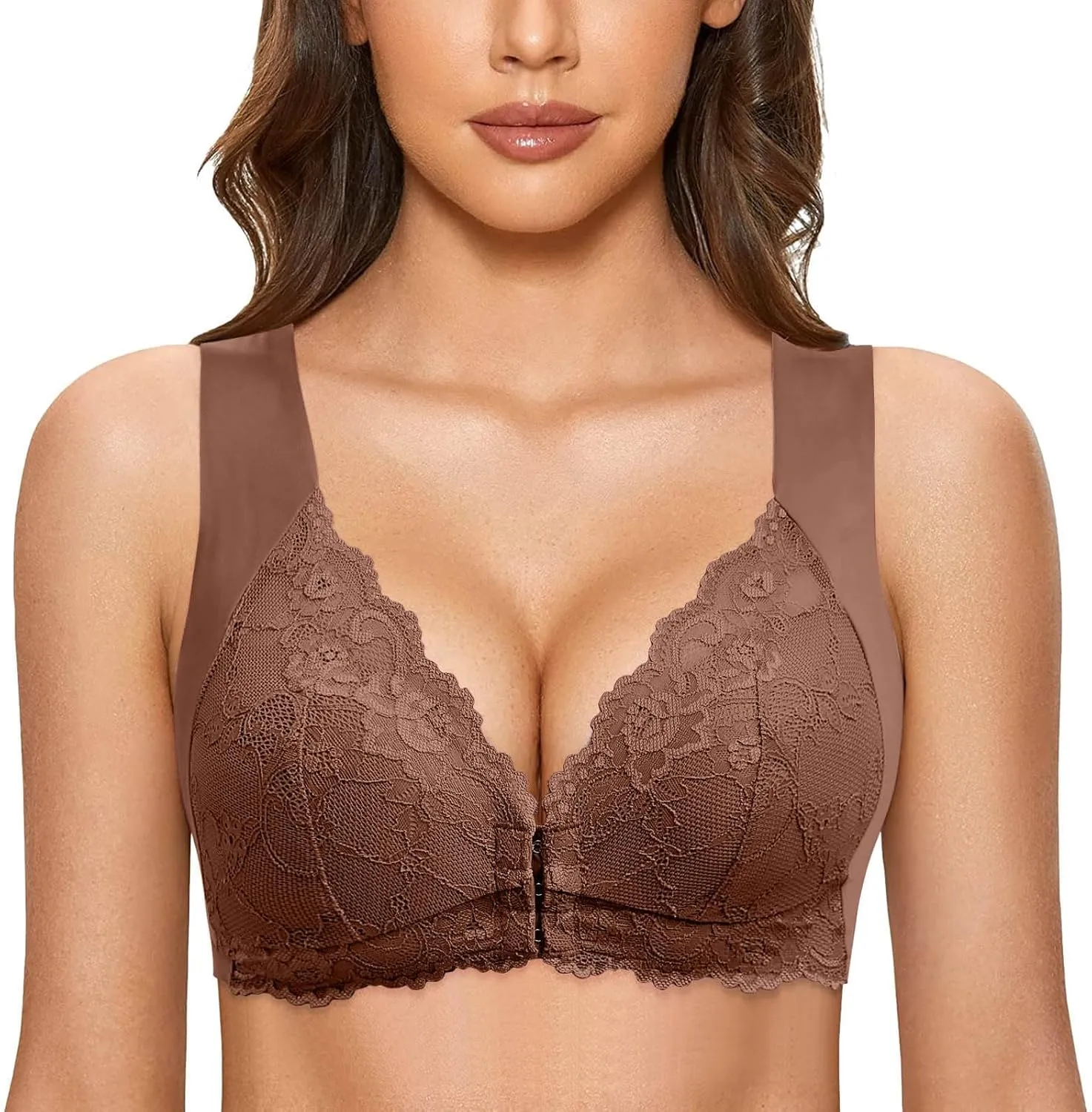Sexy Lace Bras for Women Push Up Wireless Seamless Bra Convenient Front Closure Bralettes Stretchy Comfort Underwear