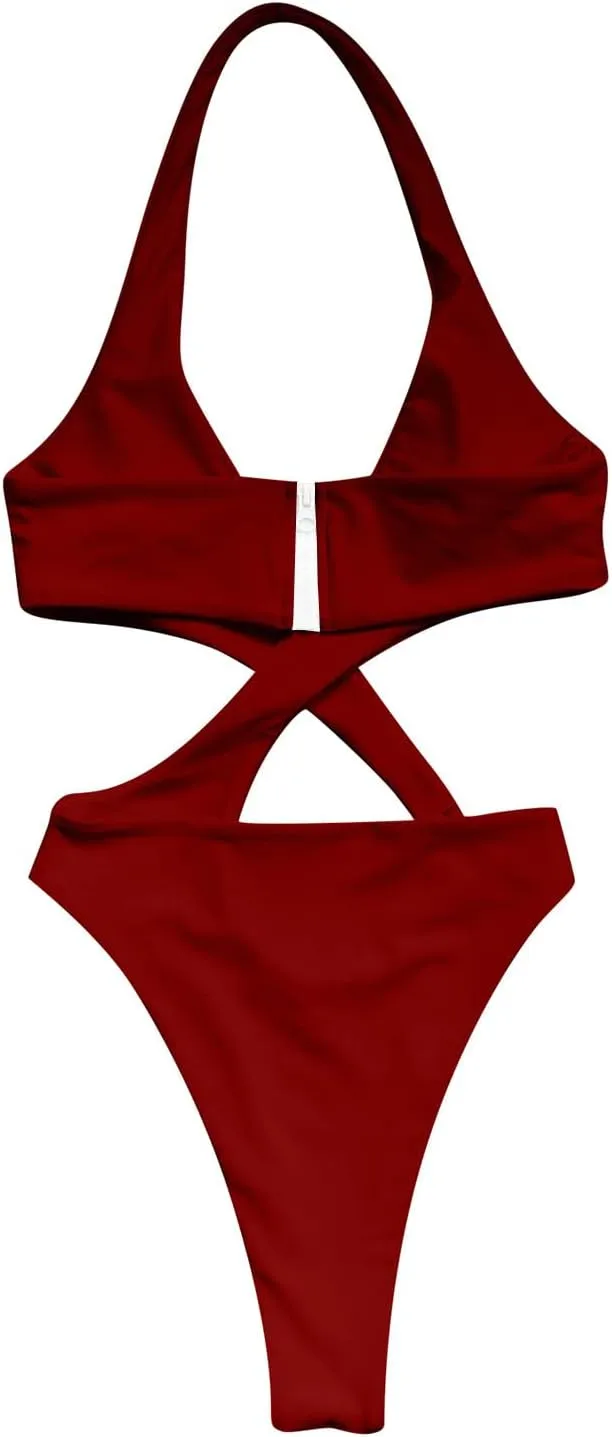 Sexy One Piece Swimsuit for Women Deep V Neck Cut Out Bathing Suit High Cut O-Ring Cheeky Swimwear Thong Swim Suits