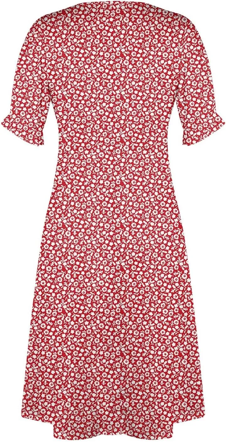 Shift Dresses for Women Faux Wrap Irregular Hem Boho Midi-Dress Elegant Summer 2024 Trendy