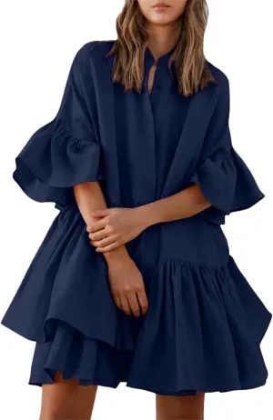 Shirt Dresses for Women 2025 Bohemian College Tiered Ruffle Half Sleeve Vacation Dress Homecoming Comfy Cruise Outfits