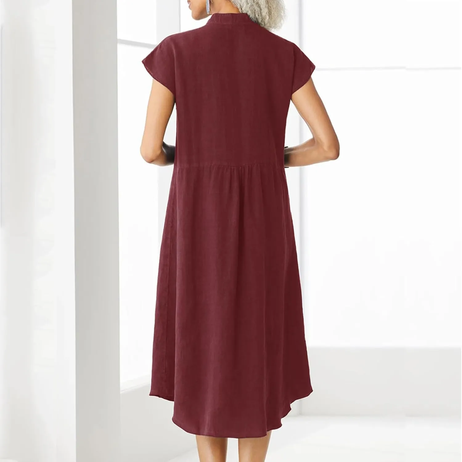 Shirt Dresses for Women Button Down Knee Length Cotton Linen Dress Cover Up Oversized Blouse Tops Flowy Dress Pockets