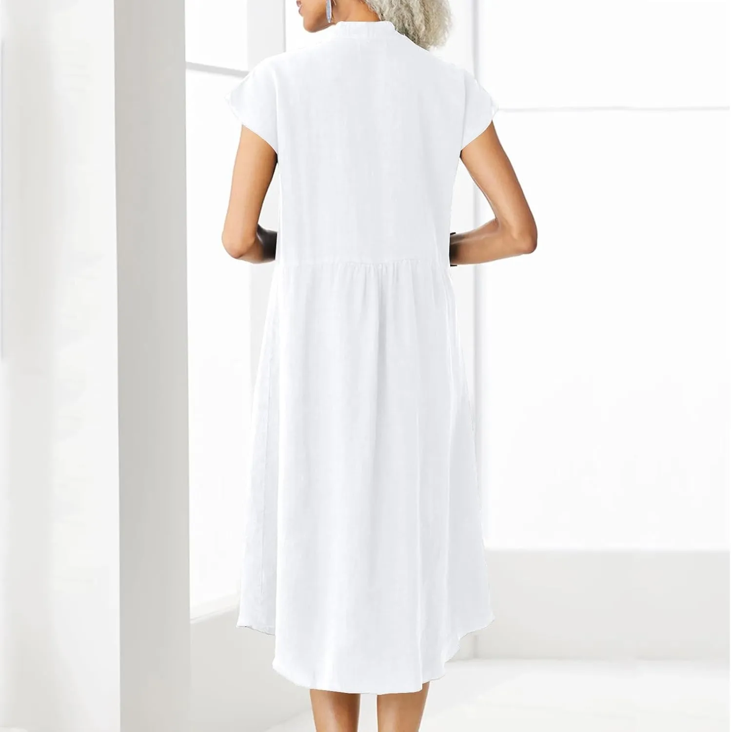 Shirt Dresses for Women Button Down Knee Length Cotton Linen Dress Cover Up Oversized Blouse Tops Flowy Dress Pockets