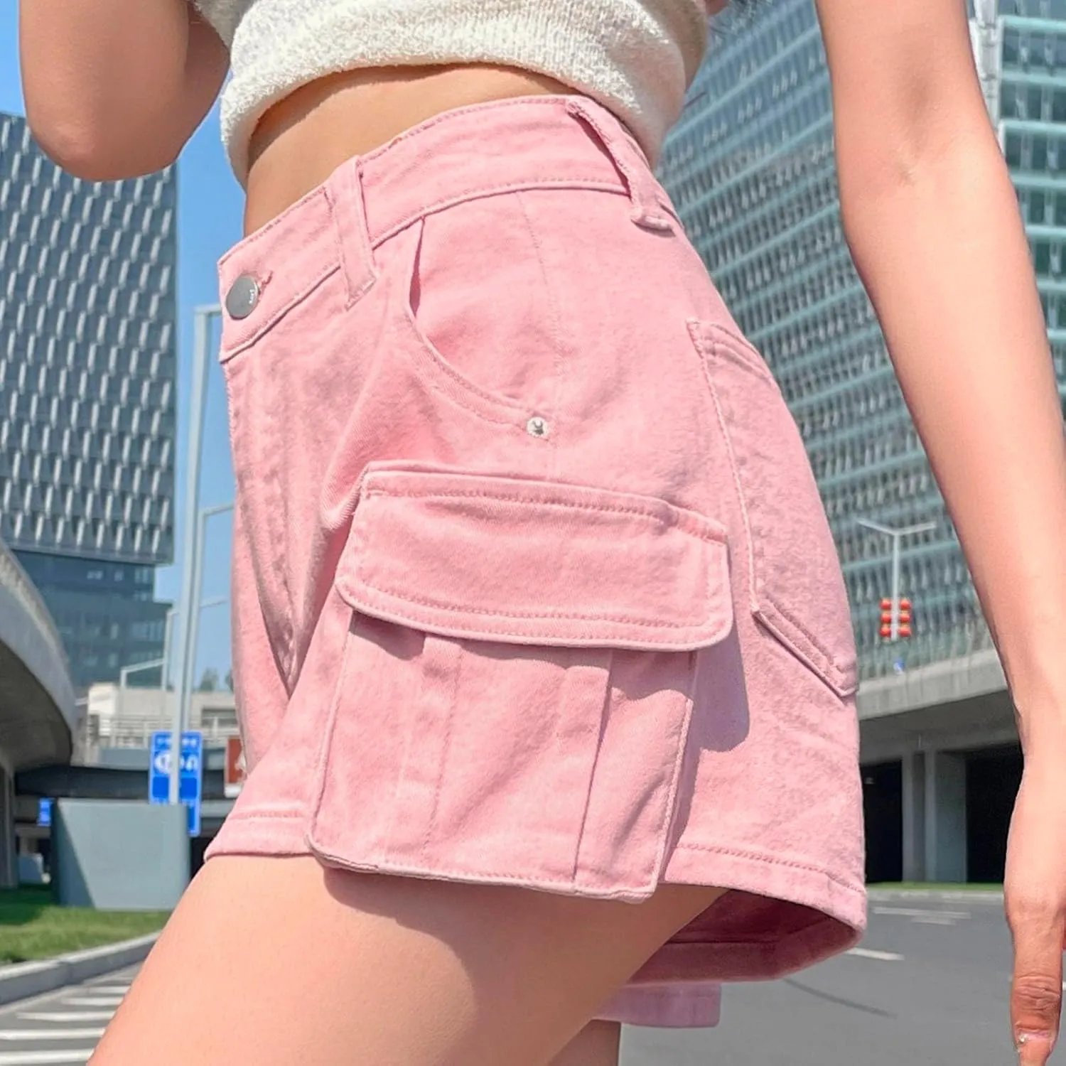 Shorts for Women High Waisted A-Line Wide Leg Cargo Summer Shorts Outdoor Workout Travel Denim Pull On Shorts