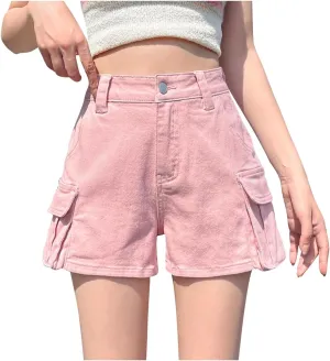 Shorts for Women High Waisted A-Line Wide Leg Cargo Summer Shorts Outdoor Workout Travel Denim Pull On Shorts