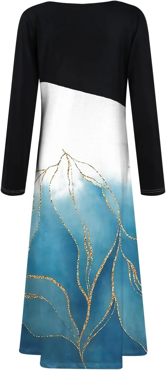 Spring Dresses for Women 2025 Midi Long Sleeve V Neck Tea Length Vacation Work Flowy Office Fashion Dress