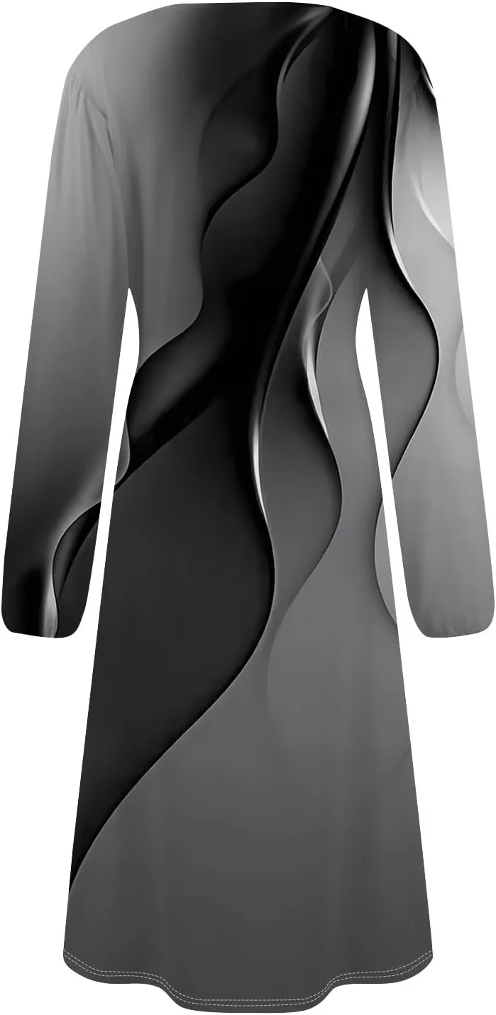 Spring Dresses for Women 2025 O Neck Long Sleeve Midi Flowy Teens Elegant Work Dressy Fitted Dress