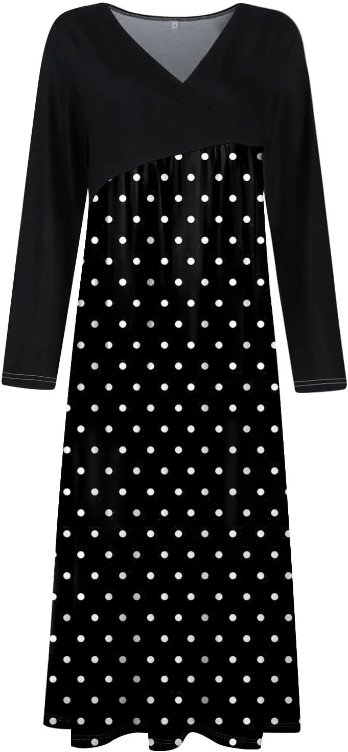 Spring Dresses for Women 2025 V Neck Long Sleeve Midi Trendy Elegant Casual Teens Holiday Cruise Dress