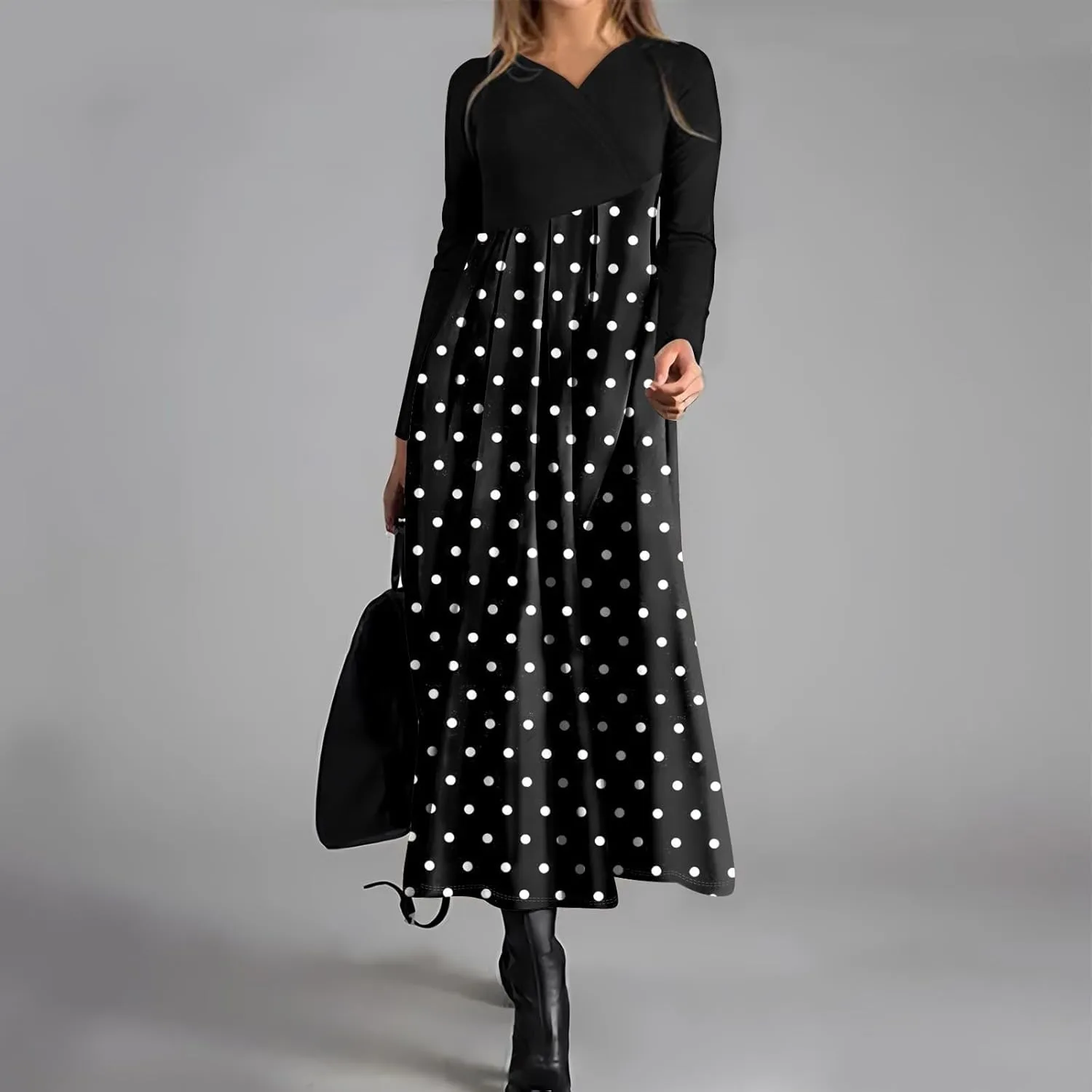 Spring Dresses for Women 2025 V Neck Long Sleeve Midi Trendy Elegant Casual Teens Holiday Cruise Dress