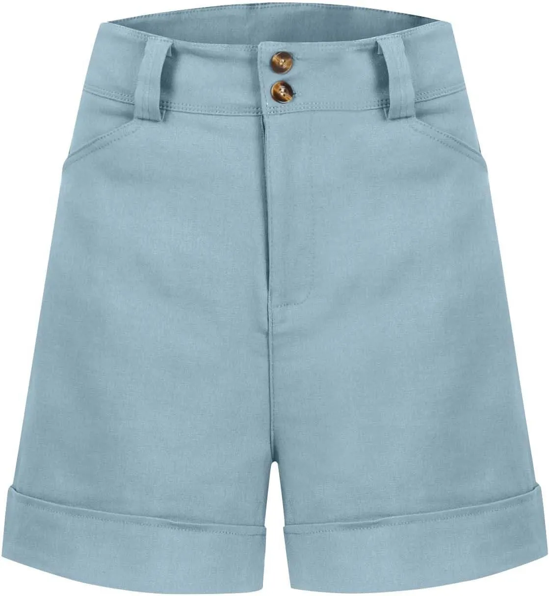 Stretch Twill Shorts Women Elastic High Waisted Denim Shorts Pull On Chino Shorts Summer Bermuda Shorts with Pockets