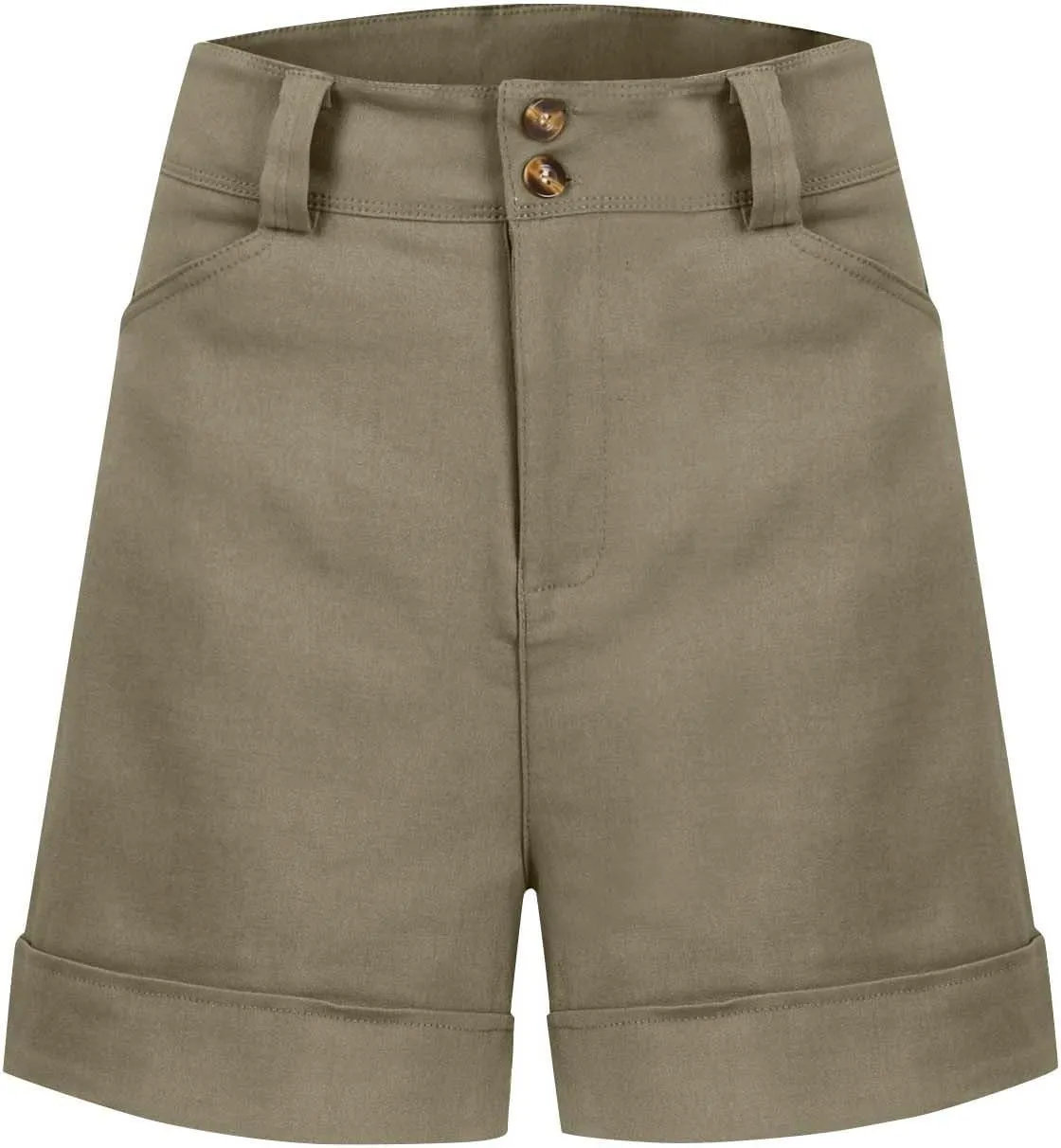 Stretch Twill Shorts Women Elastic High Waisted Denim Shorts Pull On Chino Shorts Summer Bermuda Shorts with Pockets