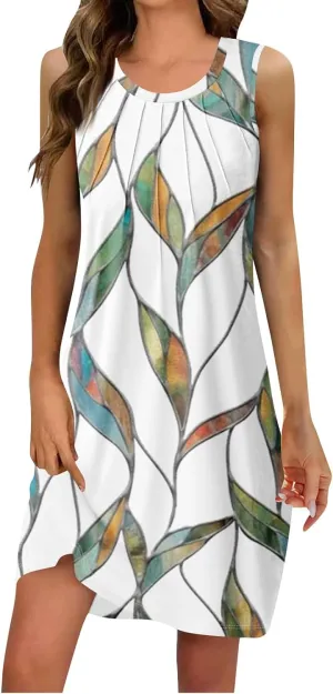 Summer Dresses for Women 2025 Beach Casual U Neck Sleeveless Fashion Floral Print Tank Loose Sundress