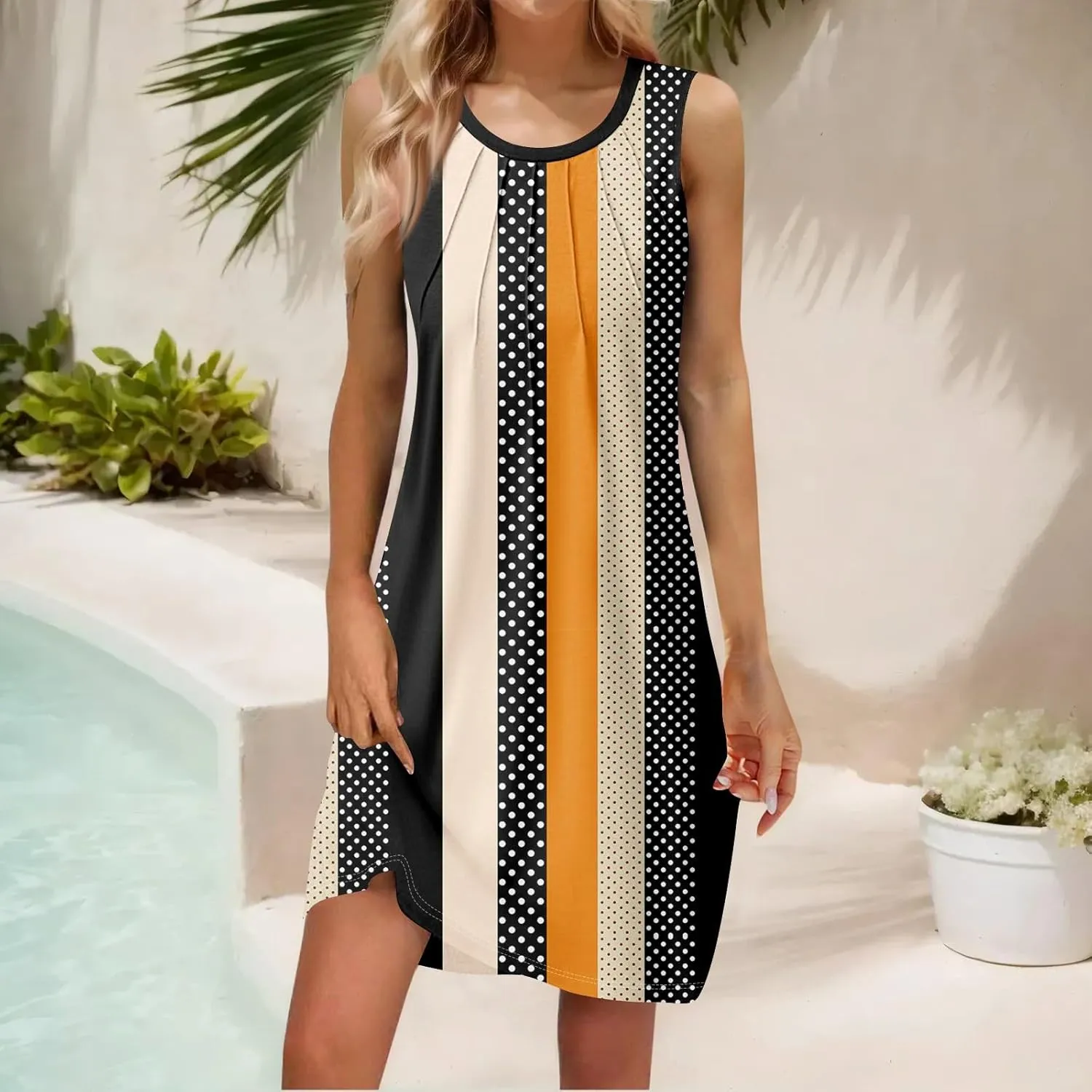 Summer Dresses for Women 2025 Beach Casual U Neck Sleeveless Fashion Floral Print Tank Loose Sundress