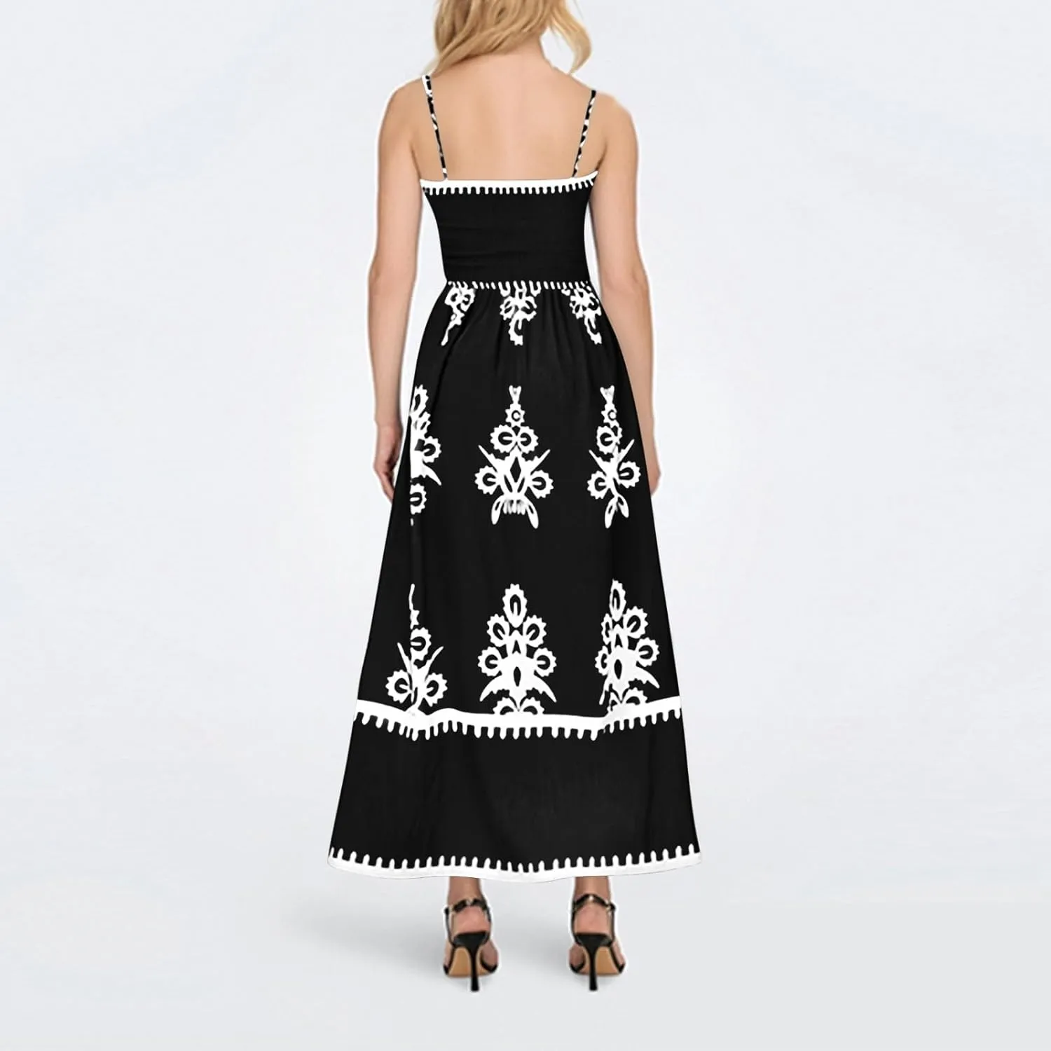Summer Dresses for Women 2025 Boho Maxi Dress Beach Vacation Casual Smocked A Line Sundress with Pockets