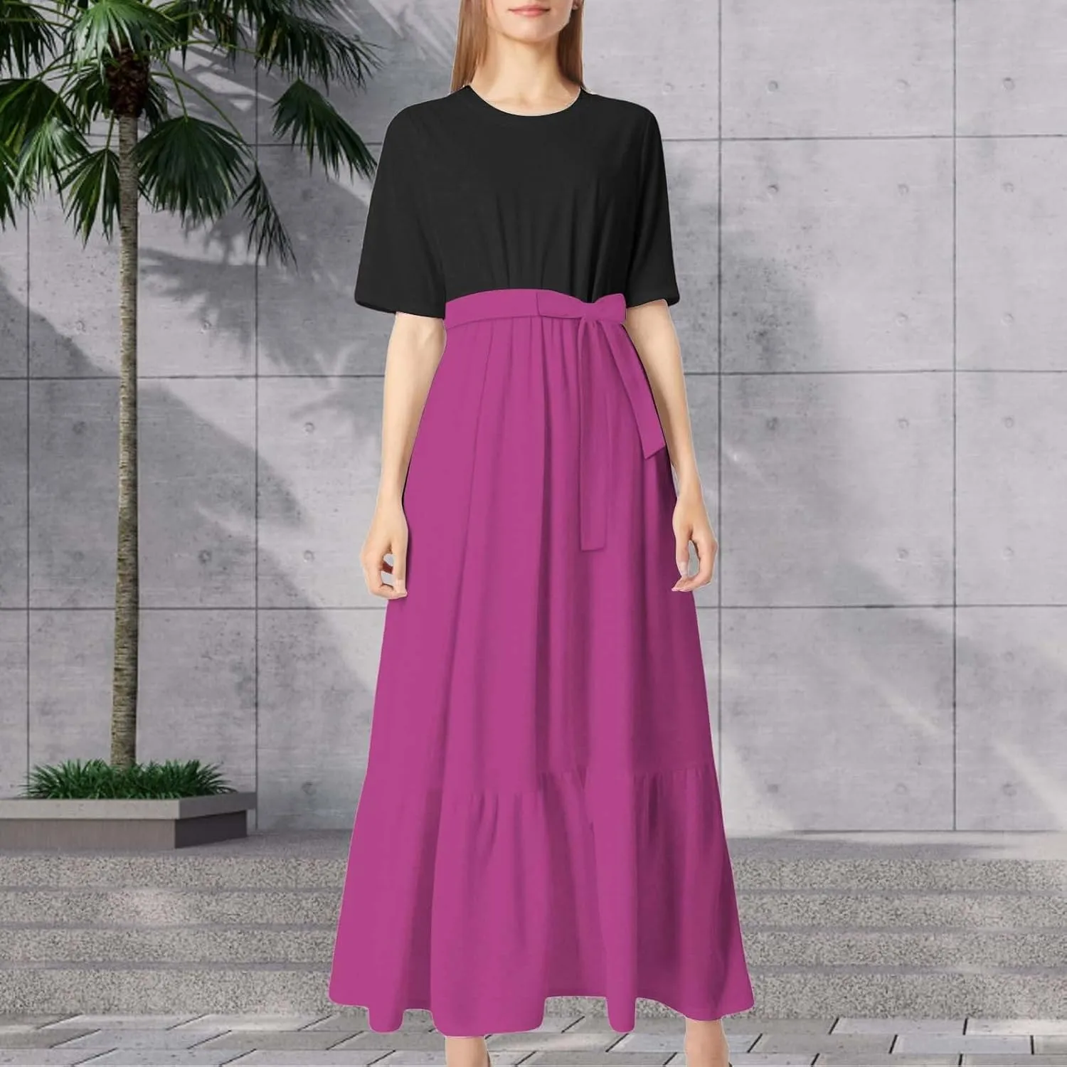 Summer Dresses for Women 2025 Floral Print Wrap Short Bell Sleeve Patchwork Three Layer Ruffle Hem A Line Maxi Dress