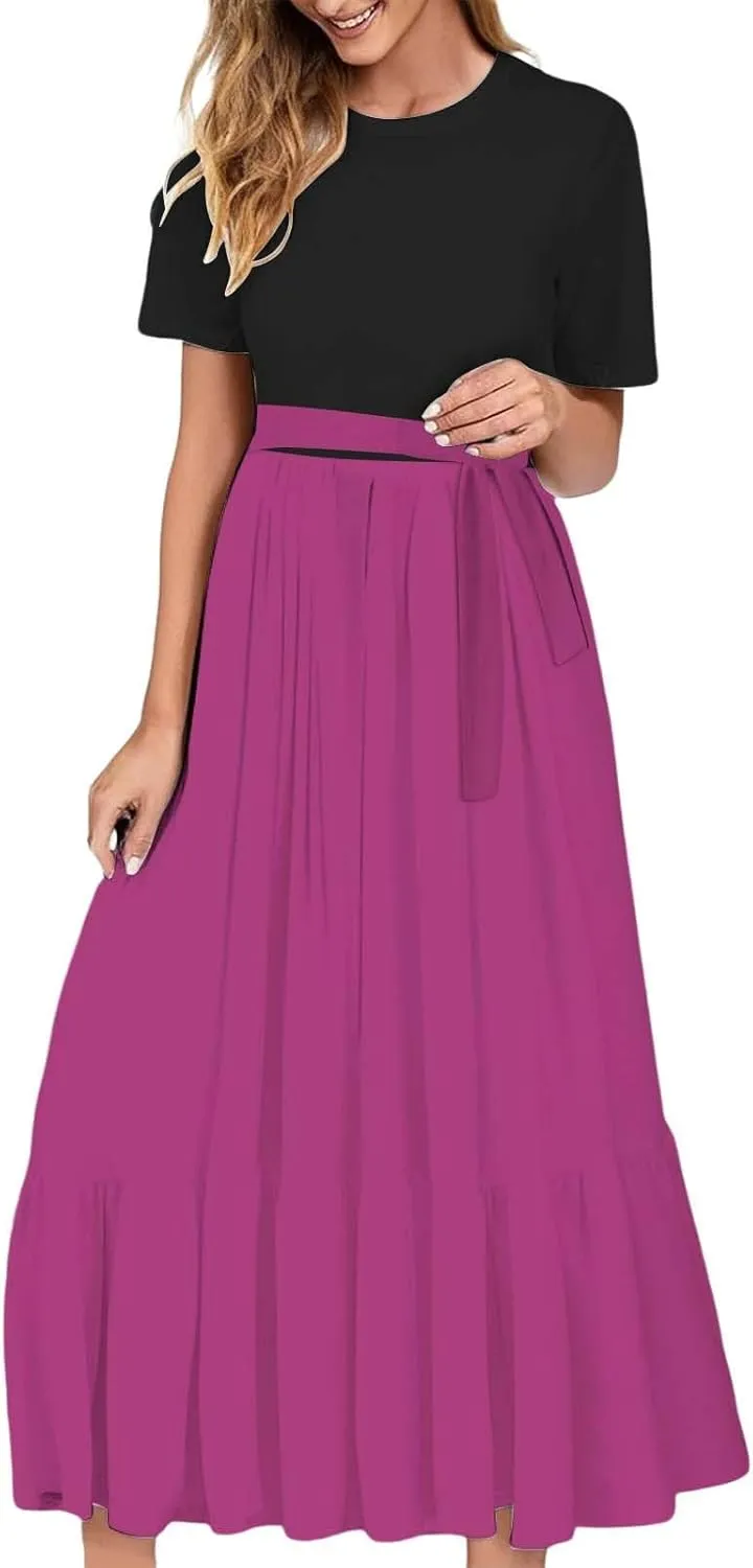 Summer Dresses for Women 2025 Floral Print Wrap Short Bell Sleeve Patchwork Three Layer Ruffle Hem A Line Maxi Dress