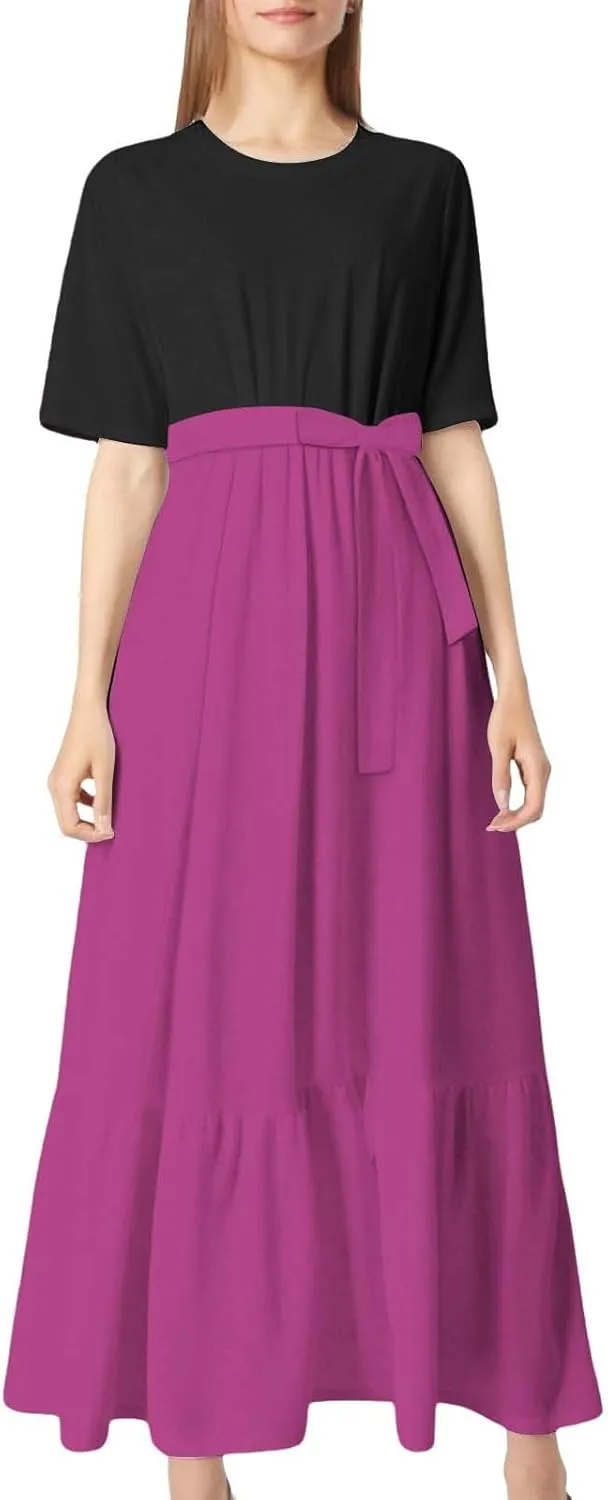 Summer Dresses for Women 2025 Floral Print Wrap Short Bell Sleeve Patchwork Three Layer Ruffle Hem A Line Maxi Dress