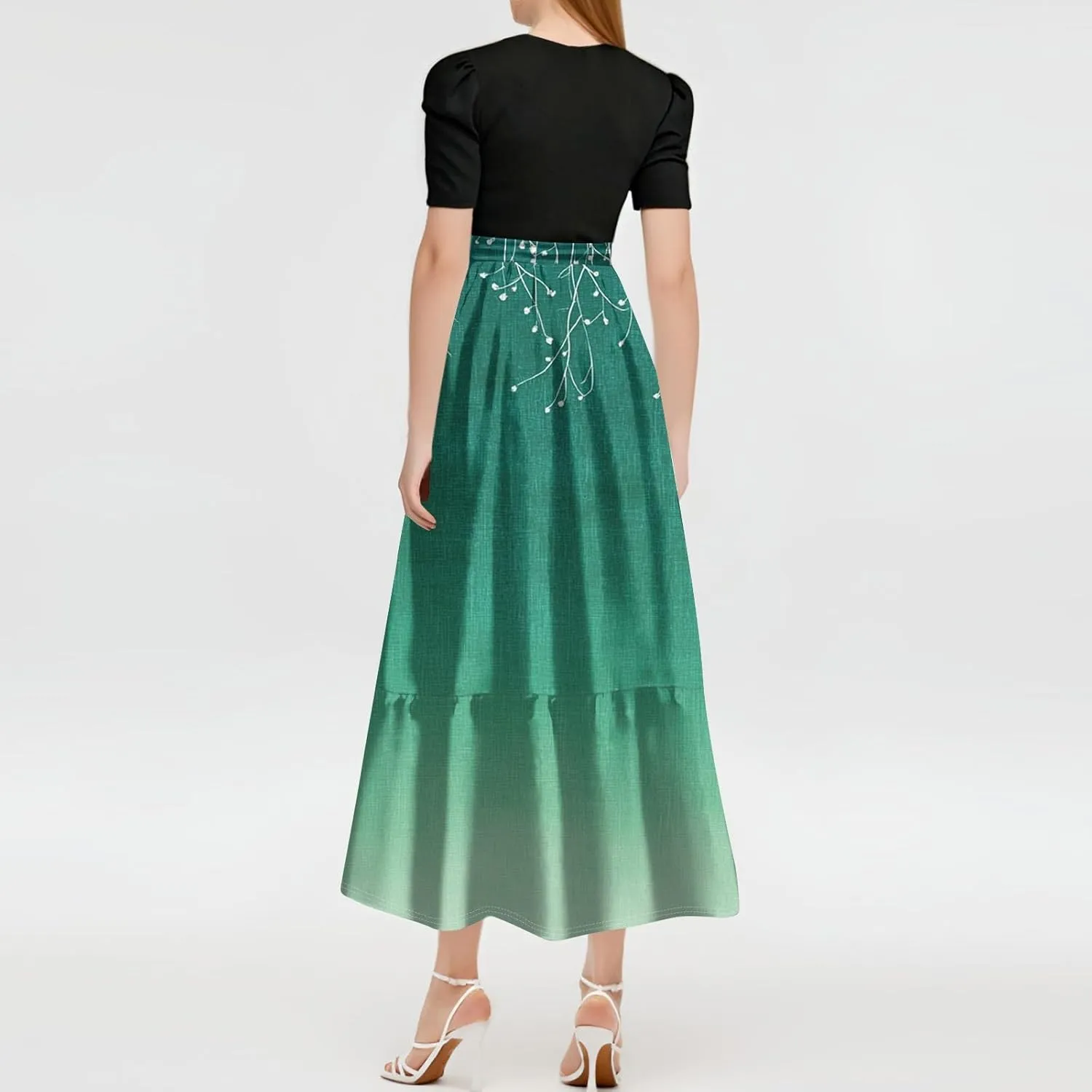 Summer Dresses for Women- 2025 Floral Print Wrap Short Sleeve Maxi Dress Patchwork Ruffle Hem A Line Dress