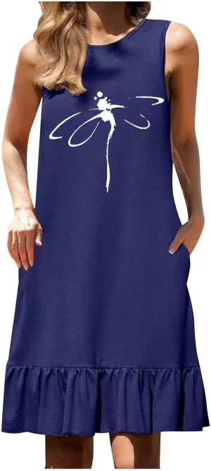 Summer Dresses for Women 2025 Sleeveless Crewneck Short Dress Trendy Plus Size Mini Dress