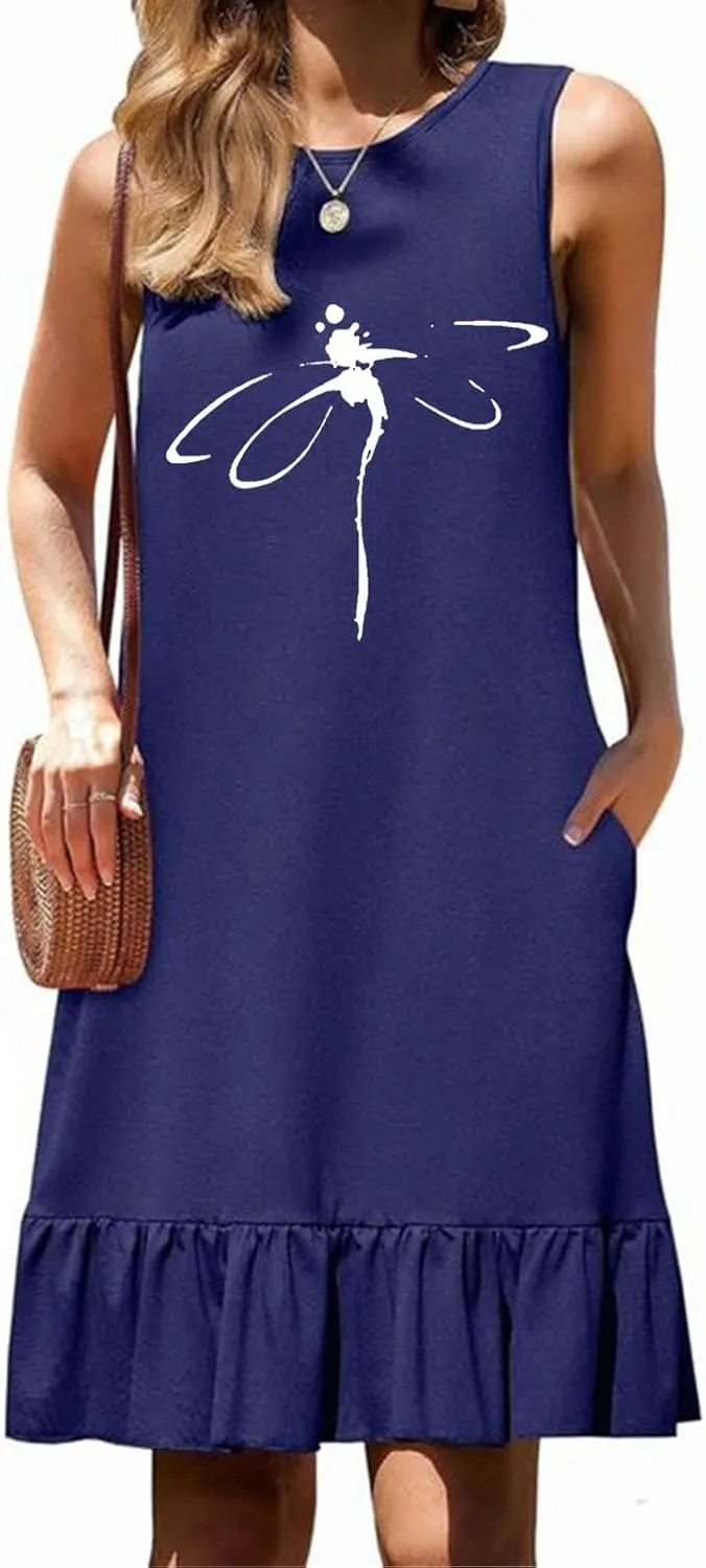 Summer Dresses for Women 2025 Sleeveless Crewneck Short Dress Trendy Plus Size Mini Dress