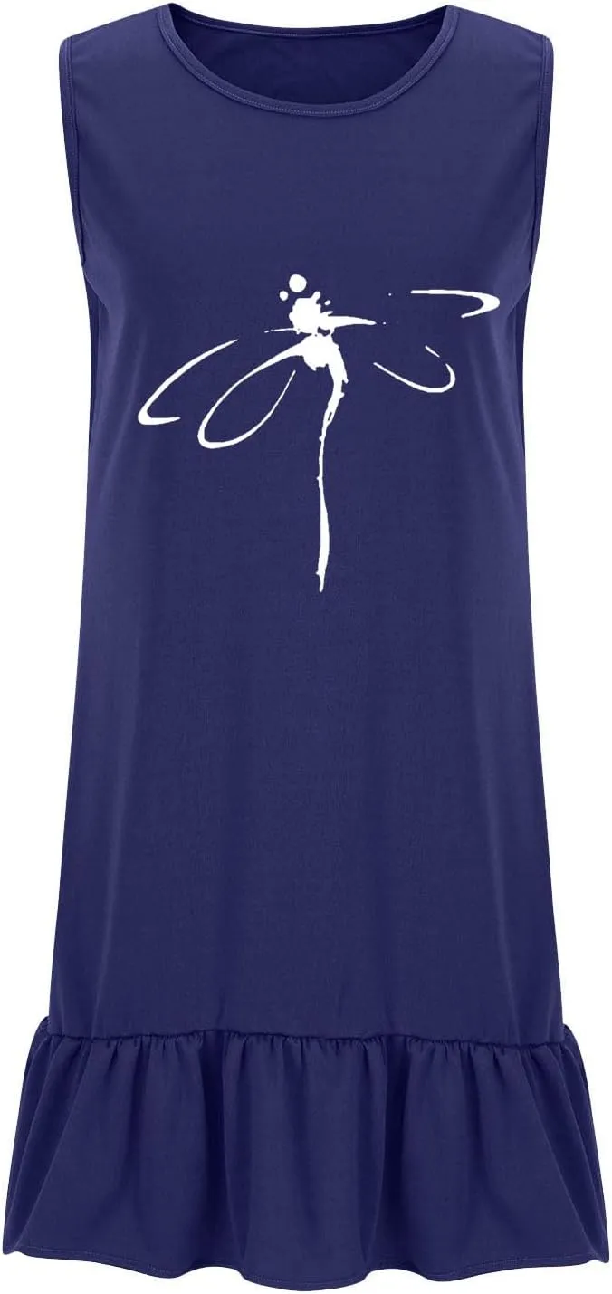 Summer Dresses for Women 2025 Sleeveless Crewneck Short Dress Trendy Plus Size Mini Dress