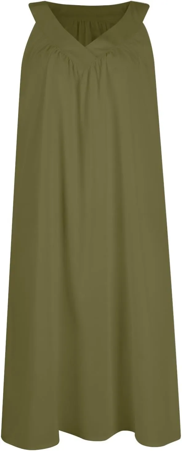Summer Dresses for Women 2025 Sleeveless V Neck Dress Pleated Tank Mini Dress A-line Swing Loose Sexy Dresses