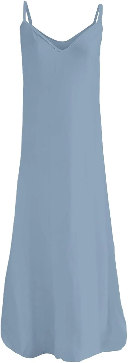 Summer Dresses for Women 2025 Trendy Boho Spaghetti with Polka Dot Tank Top Pleats Tiered Flowy Long Dress with