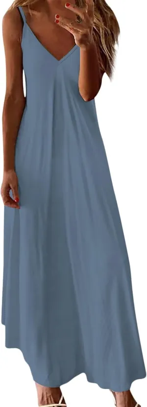 Summer Dresses for Women 2025 Trendy Boho Spaghetti with Polka Dot Tank Top Pleats Tiered Flowy Long Dress with