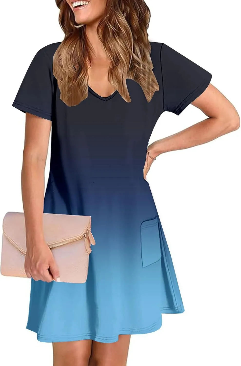 Summer Dresses for Women 2025 V Neck Short Sleeve Spring Dress Casual Loose Fit Sundress