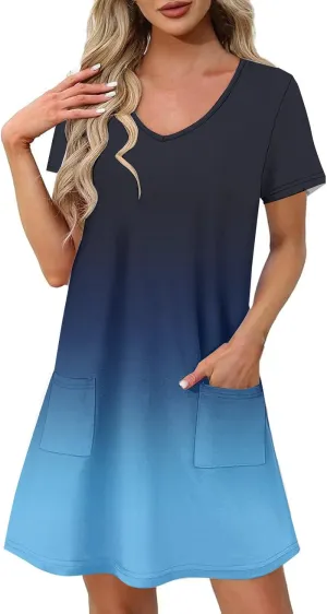Summer Dresses for Women 2025 V Neck Short Sleeve Spring Dress Casual Loose Fit Sundress