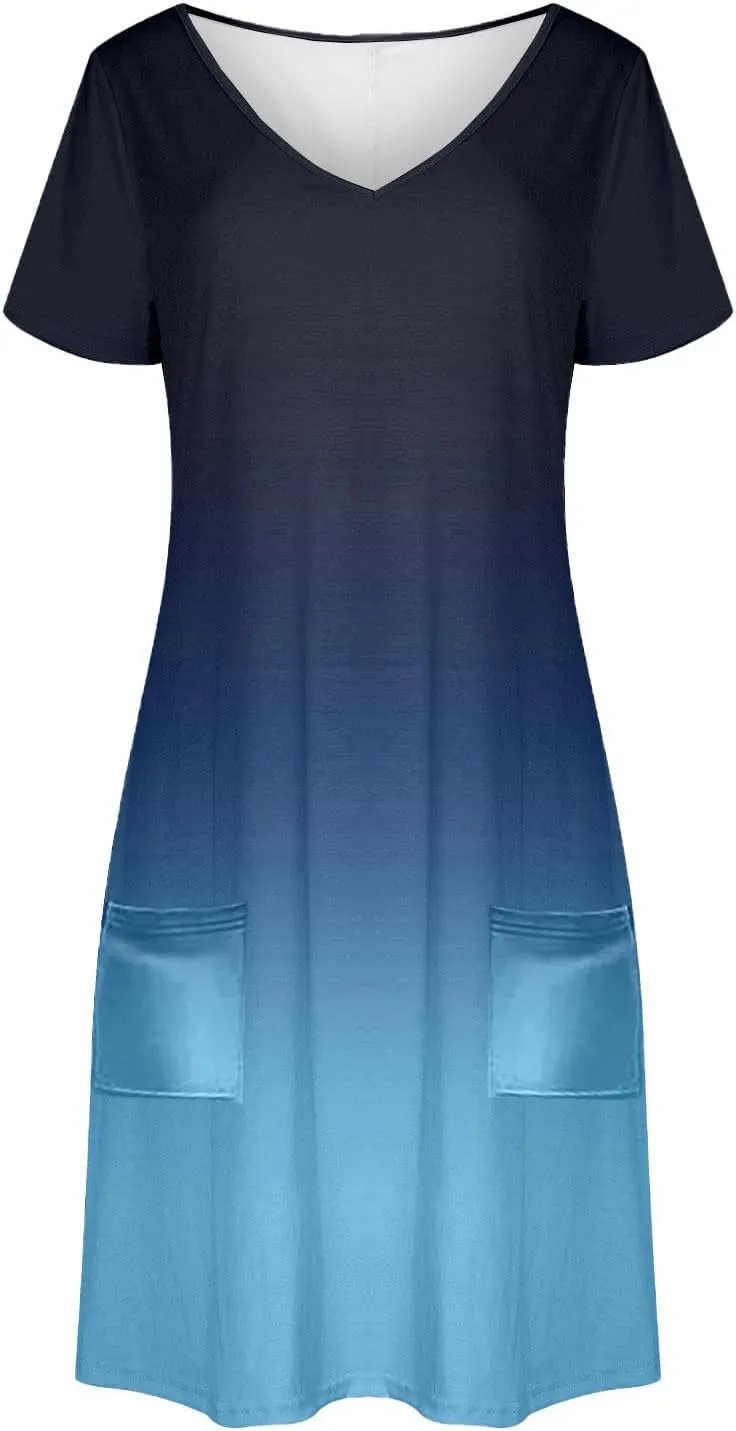 Summer Dresses for Women 2025 V Neck Short Sleeve Spring Dress Casual Loose Fit Sundress