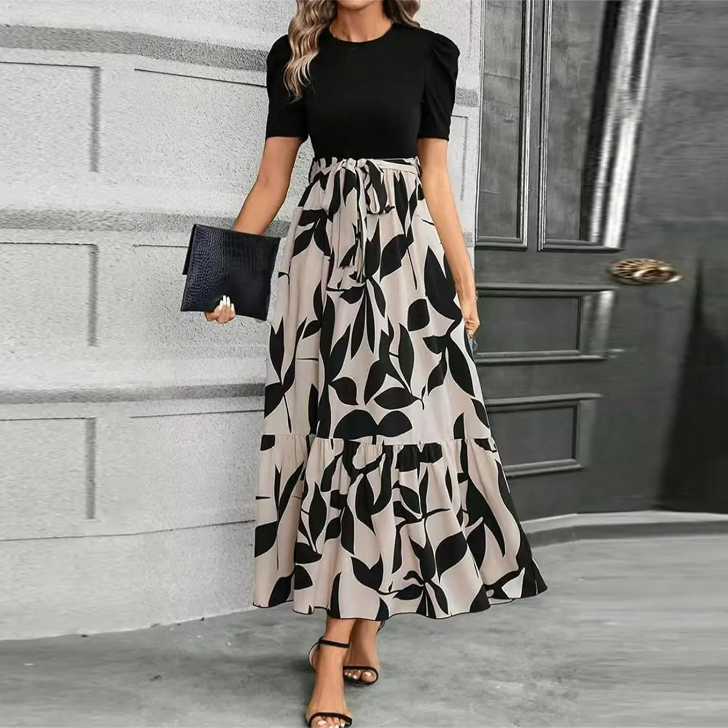 Summer Dresses for Women 2025,Formal Spring Wrap Dress for Women Patchwork Womens Easter Dresses Wedding Guest