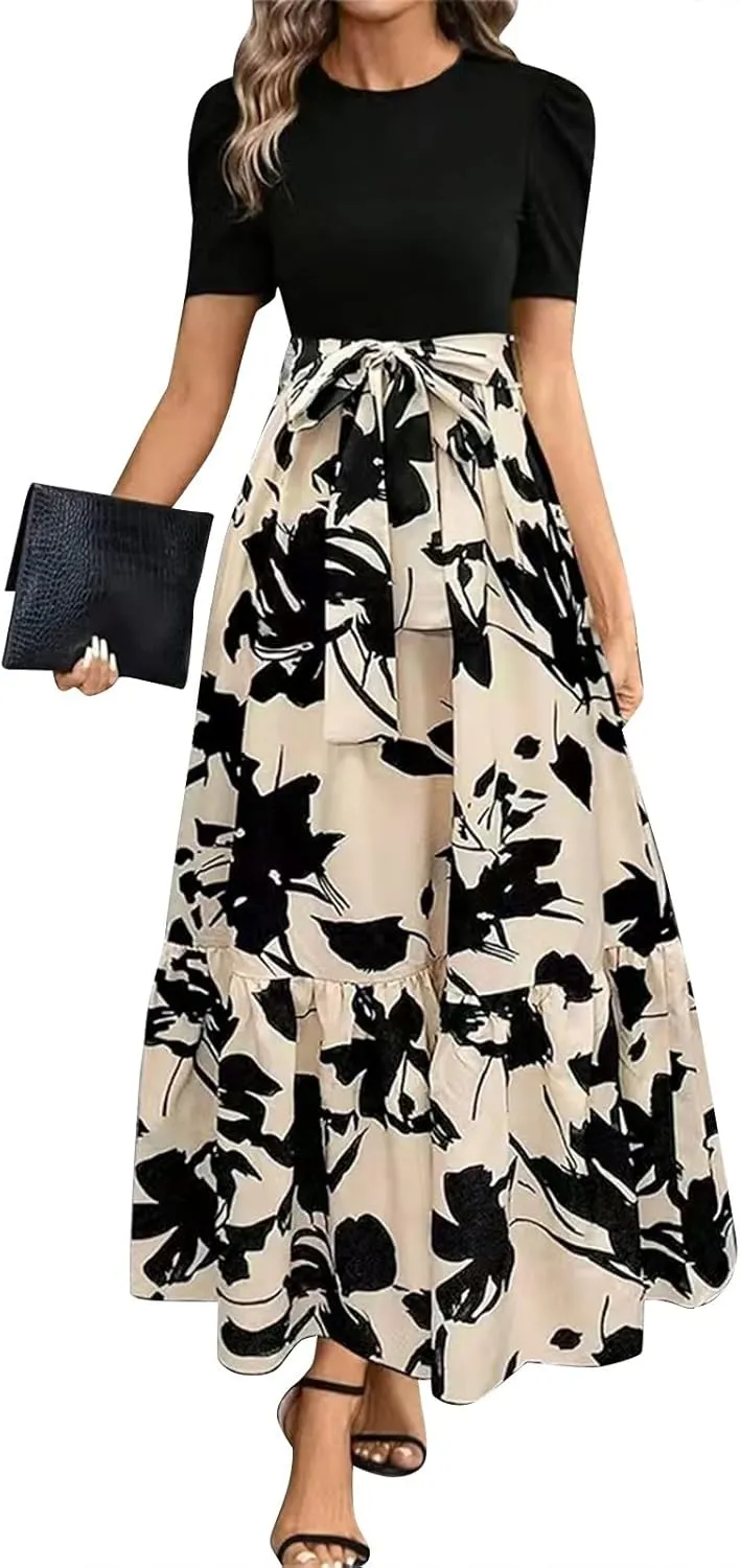 Summer Dresses for Women 2025,Formal Spring Wrap Dress for Women Patchwork Womens Easter Dresses Wedding Guest