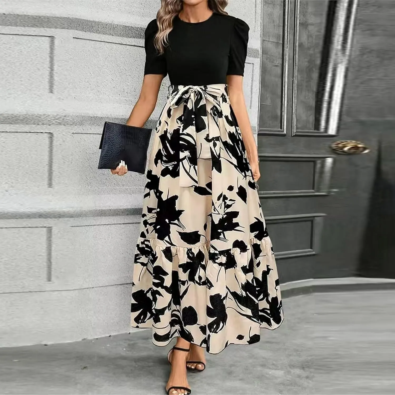 Summer Dresses for Women 2025,Formal Spring Wrap Dress for Women Patchwork Womens Easter Dresses Wedding Guest