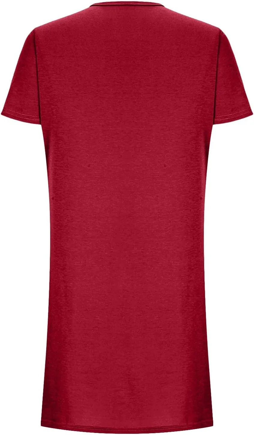 Summer Dresses for Women Short Sleeve Tunic Dress Casual Fashion Tops Dress Loose Fit Solid Color Dresses with Pocket