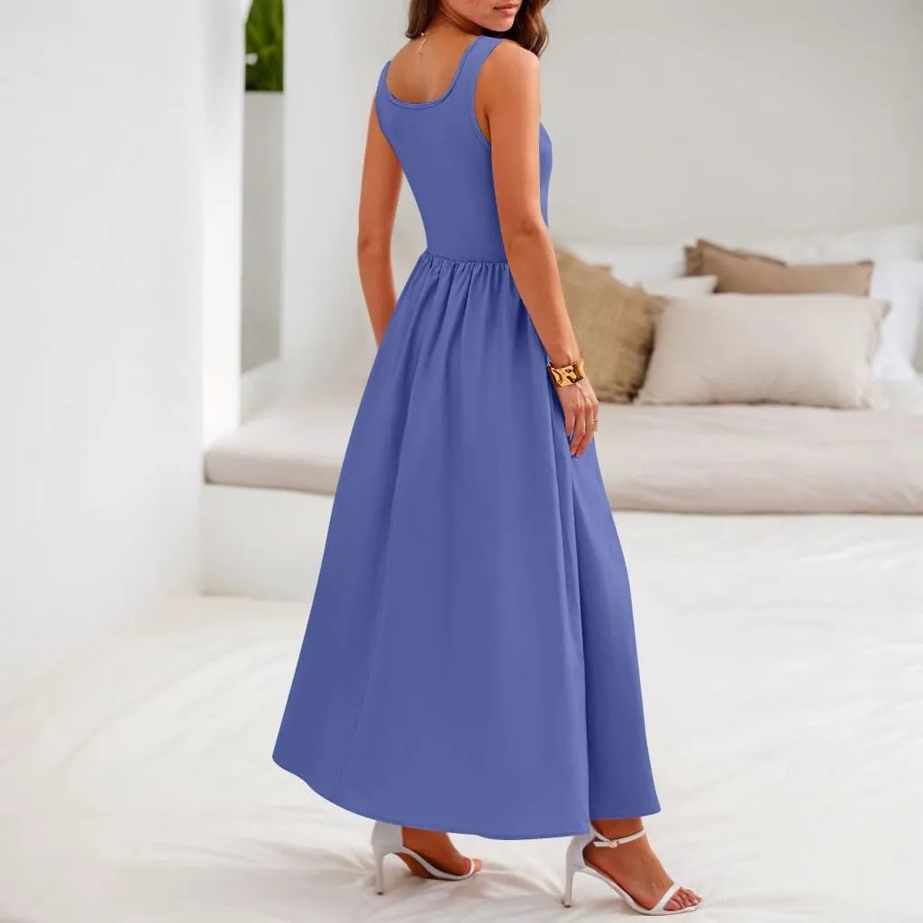 Summer Dresses for Women Sundresses Empire Waist Dresses Tank Dress Work Wrap Dress Ruffle with Pockets