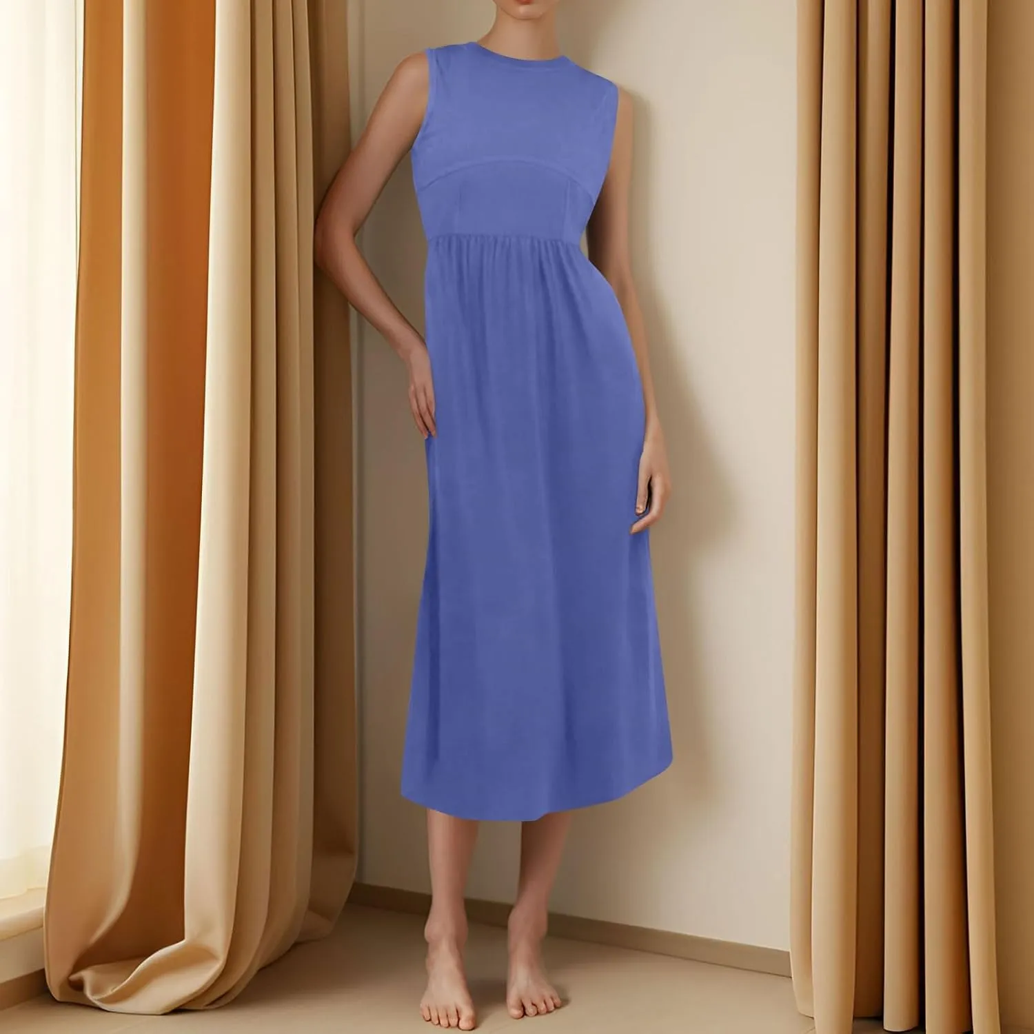 Summer Dresses for Women Sundresses Empire Waist Dresses Tank Dress Work Wrap Dress Ruffle with Pockets