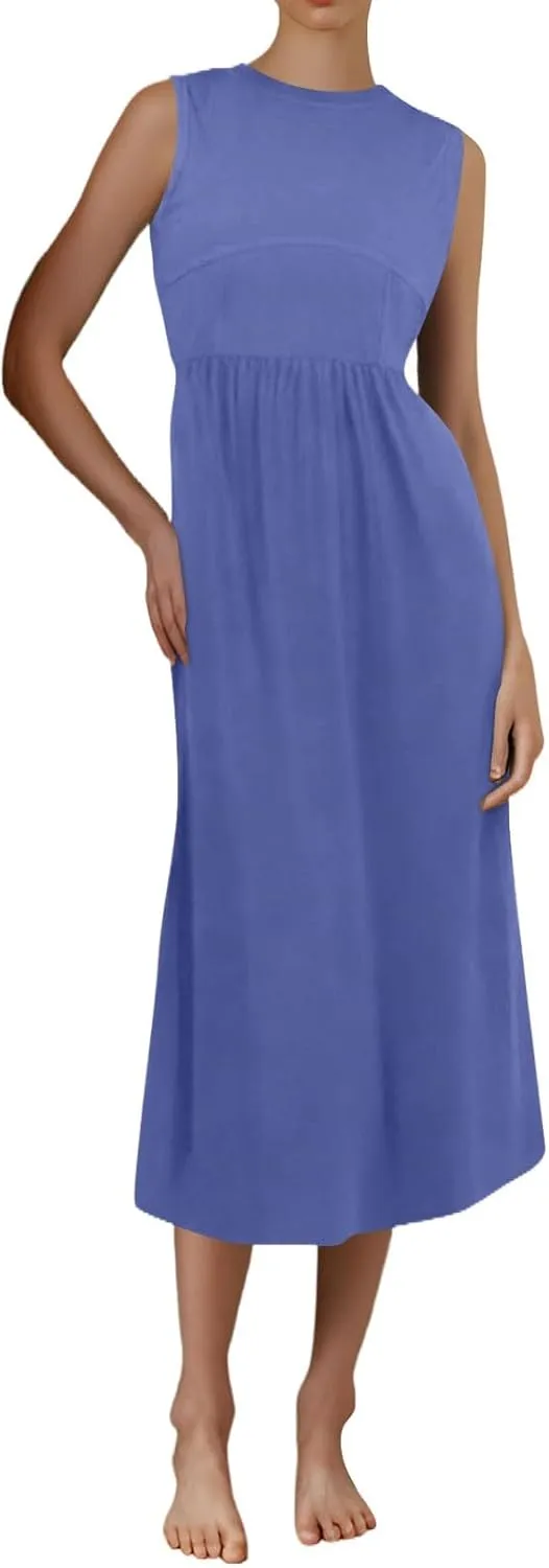 Summer Dresses for Women Sundresses Empire Waist Dresses Tank Dress Work Wrap Dress Ruffle with Pockets