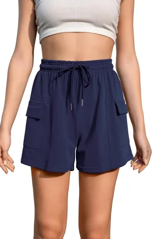 Summer High Waisted Cargo Shorts with Pockets Cotton Drawstring Casual Shorts Women